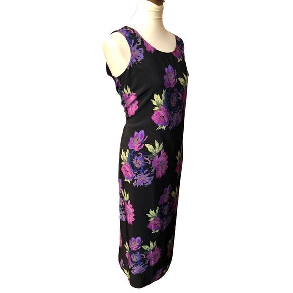 JM Collection black purple floral sheath maxi dress Size M - Picture 3 of 13